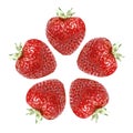 Strawberry pattern. Five berries in the form of a circle. Drawing of a ripe strawberry on a white background.