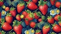 Strawberry pattern. Illustration of ripe 3d strawberries. Fruit background.