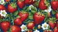 Strawberry pattern. Illustration of ripe 3d strawberries. Fruit background.