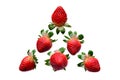 Strawberry Pattern pyramid made of six berries in a different positions vertical isolated on a white background