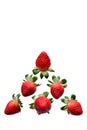 Strawberry Pattern pyramid made of six berries in a different positions vertical isolated on a white background