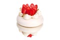 Strawberry Pavlova cake on white mirror background isolated close up