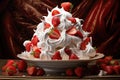 Strawberry Pavlova dessert with whipped cream and fresh strawberries, Whipped Cream Fantasy, A Strawberry Symphony, AI Generated