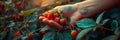 Strawberry Picking Close-Up, Hands Pluck Ripe Strawberry, Beautiful Big Red Strawberries in Garden Royalty Free Stock Photo