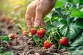 Strawberry Picking Close-Up, Hands Pluck Ripe Strawberry, Beautiful Big Red Strawberries in Garden Royalty Free Stock Photo