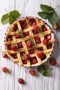 Strawberry pie with fresh berries vertical top view Royalty Free Stock Photo