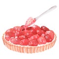 Strawberry pie and a spoonful of jelly. Watercolor illustration. Isolated on a white background. Royalty Free Stock Photo