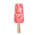 Strawberry popsicle icon, cartoon style