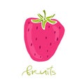 Strawberry print design. Girly doodle badge. Funny fruit vector icon.