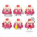 Strawberry pudding cake cartoon character working as a Football referee