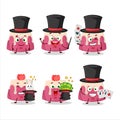 A strawberry pudding cake Magician cartoon character perform on a stage Royalty Free Stock Photo