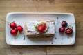 Strawberry puff mille-feuille with cherry Royalty Free Stock Photo