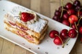 Strawberry puff mille-feuille with cherry Royalty Free Stock Photo
