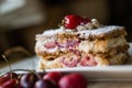 Strawberry puff mille-feuille with cherry Royalty Free Stock Photo