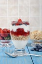 Strawberry raspberry blueberry parfait with berries and granola Royalty Free Stock Photo