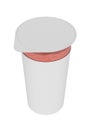 Strawberry or raspberry foam, foamy cream, in transparent plastic container.