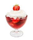 Strawberry and raspberry jelly in a ice cream bowl with whipped cream, isolated on a white background. Close-up. Royalty Free Stock Photo