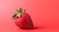 A single strawberry on a red background. Created with generative AI Royalty Free Stock Photo