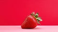 A single strawberry on a red background. Created with generative AI Royalty Free Stock Photo