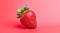 A single strawberry on a red background. Created with generative AI Royalty Free Stock Photo