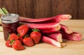 Strawberry rhubarb jam with berries and rhubarb Royalty Free Stock Photo