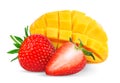 Strawberry and ripe mango isolated on white Royalty Free Stock Photo