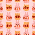 Strawberry sandwich seamless pattern, pink japanese dessert vector. For cafe, restaurant, coffee shop, catering.