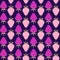 Strawberry seamless geometric vector pattern. Pink and purple berries on blue background