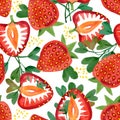 Strawberry seamless. Hand drawn fresh tropical plant waterecolor illustration.