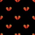 Strawberry seamless pattern. Berry pattern on black background. Top view. Original minimal food concept. Summer pattern