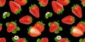 Strawberry seamless pattern on black background Royalty Free Stock Photo