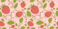 Strawberry seamless pattern design with cute berries, flowers, green leaves and little bee. Repeated surface design for Royalty Free Stock Photo