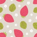 Strawberry seamless pattern in pink and green colors. Vector illustration Royalty Free Stock Photo