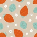 Strawberry seamless pattern in red and green colors. Vector illustration Royalty Free Stock Photo