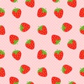 Strawberry seamless pattern. Repeatable background. With pink small polkadot background. Vector illustration. Royalty Free Stock Photo