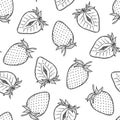 Strawberry seamless pattern, vector strawberries line art illustration, hand drawn botanical outline illustration. Monochrome Royalty Free Stock Photo