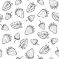 Strawberry seamless pattern, vector strawberries line art illustration, hand drawn botanical outline illustration. Monochrome Royalty Free Stock Photo