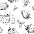 Strawberry seamless sketch pattern. Hand painted berryes without background. Vector doodle of strawberry