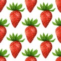 Strawberry seamless watercolor pattern. Ripe red berry with leaves isolated on white background. Hand drawn fresh summer fruit Royalty Free Stock Photo