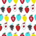 STRAWBERRY SEASON FRUIT TEXTURE. ABSTRACT SEAMLESS VECTOR PATTERN. HAND DRAW ART.