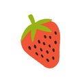 Strawberry with seeds and leaf. Fresh ripe red berry icon. Sweet natural garden food in doodle style. Flat vector illustration Royalty Free Stock Photo