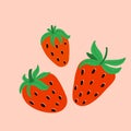 Strawberry set. Hand drawn fresh forest or garden berry collection. Whole juicy berries, bright doodle summer element, vector