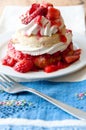 Strawberry shortcake with a blue napkin Royalty Free Stock Photo