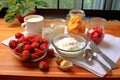 strawberry shortcake ingredients arranged on table Royalty Free Stock Photo