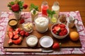 strawberry shortcake ingredients arranged on table Royalty Free Stock Photo