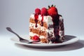Strawberry Shortcake on Plate with Fork. Royalty Free Stock Photo