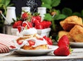 Strawberry Shortcake with Sprinkling Confectioners Sugar 2 Royalty Free Stock Photo