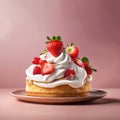 Strawberry shortcake, sweet dessert with berries and cream