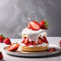 Strawberry shortcake, sweet dessert with berries and cream