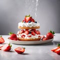 Strawberry shortcake, sweet dessert with berries and cream